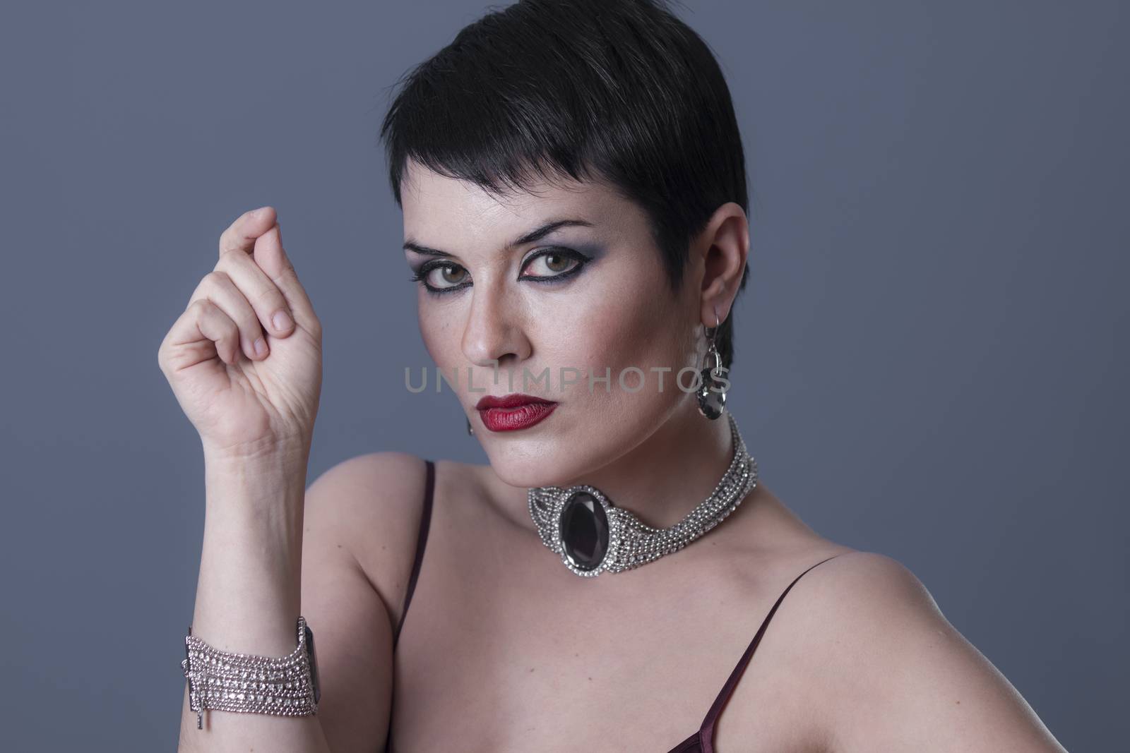 Elegant, Sexy brunette with pearls and silver jewelry, luxury, m by FernandoCortes