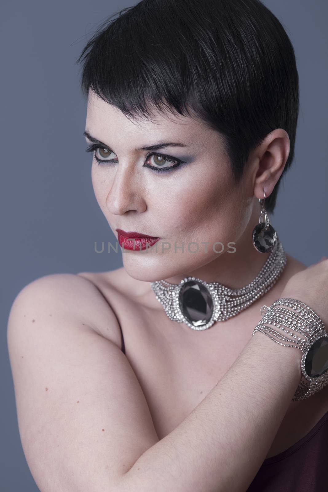 Diamonds, Sexy brunette with pearls and silver jewelry, luxury, by FernandoCortes