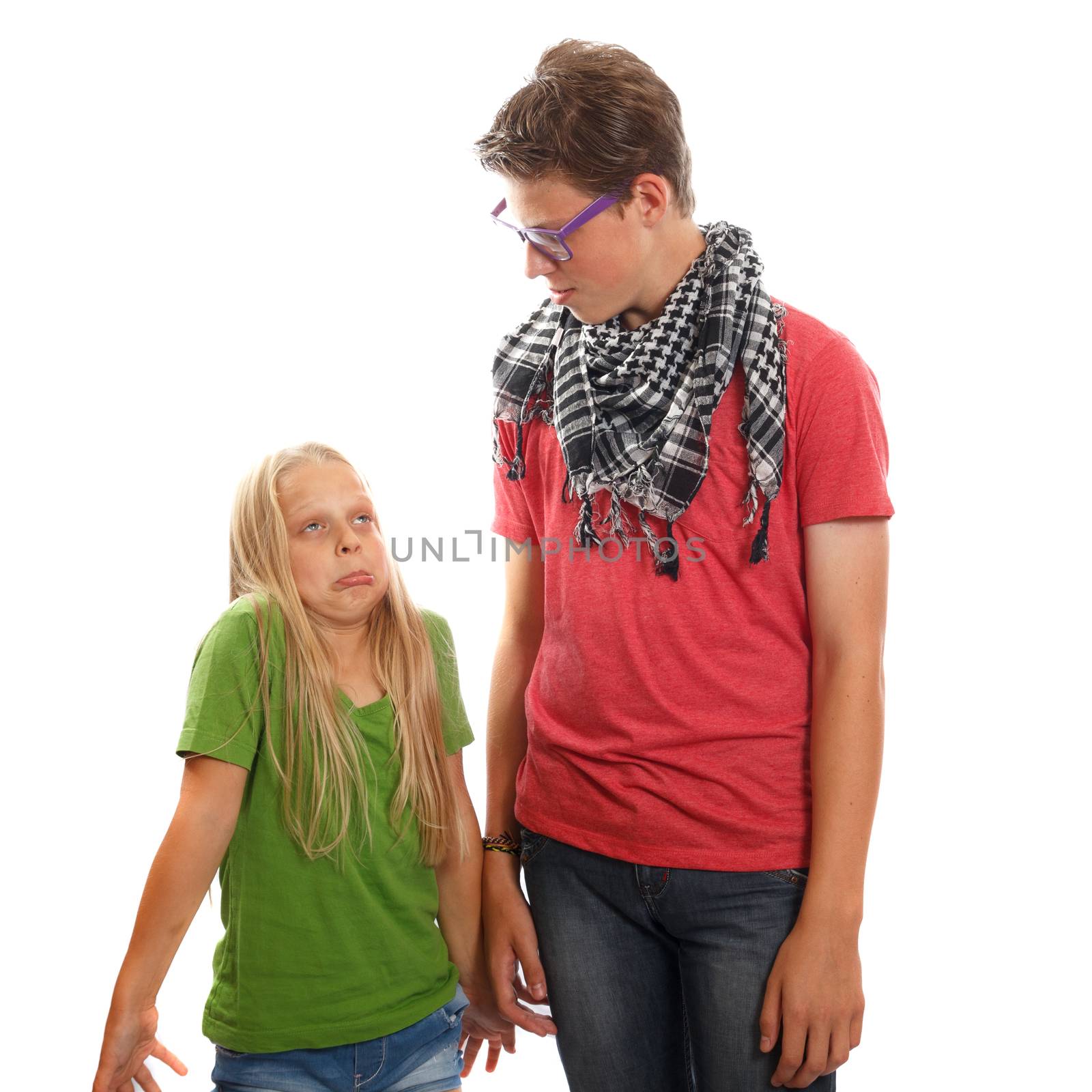 A hipster teen boy and a young girl