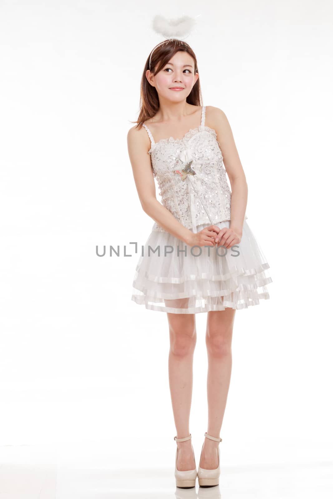 Cute Asian Woman in Fairy Godmother Costume, isolated by imagesbykenny