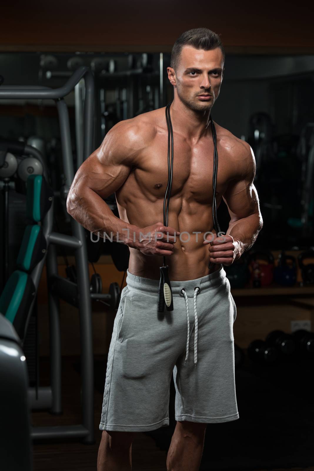 Handsome Muscular Man With Jumping Rope - Cardio Time by JalePhoto