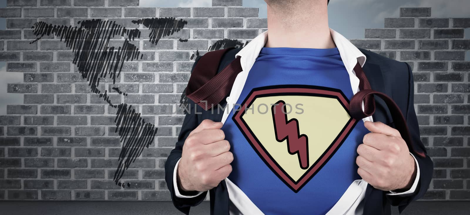 Composite image of businessman opening shirt in superhero style by Wavebreakmedia