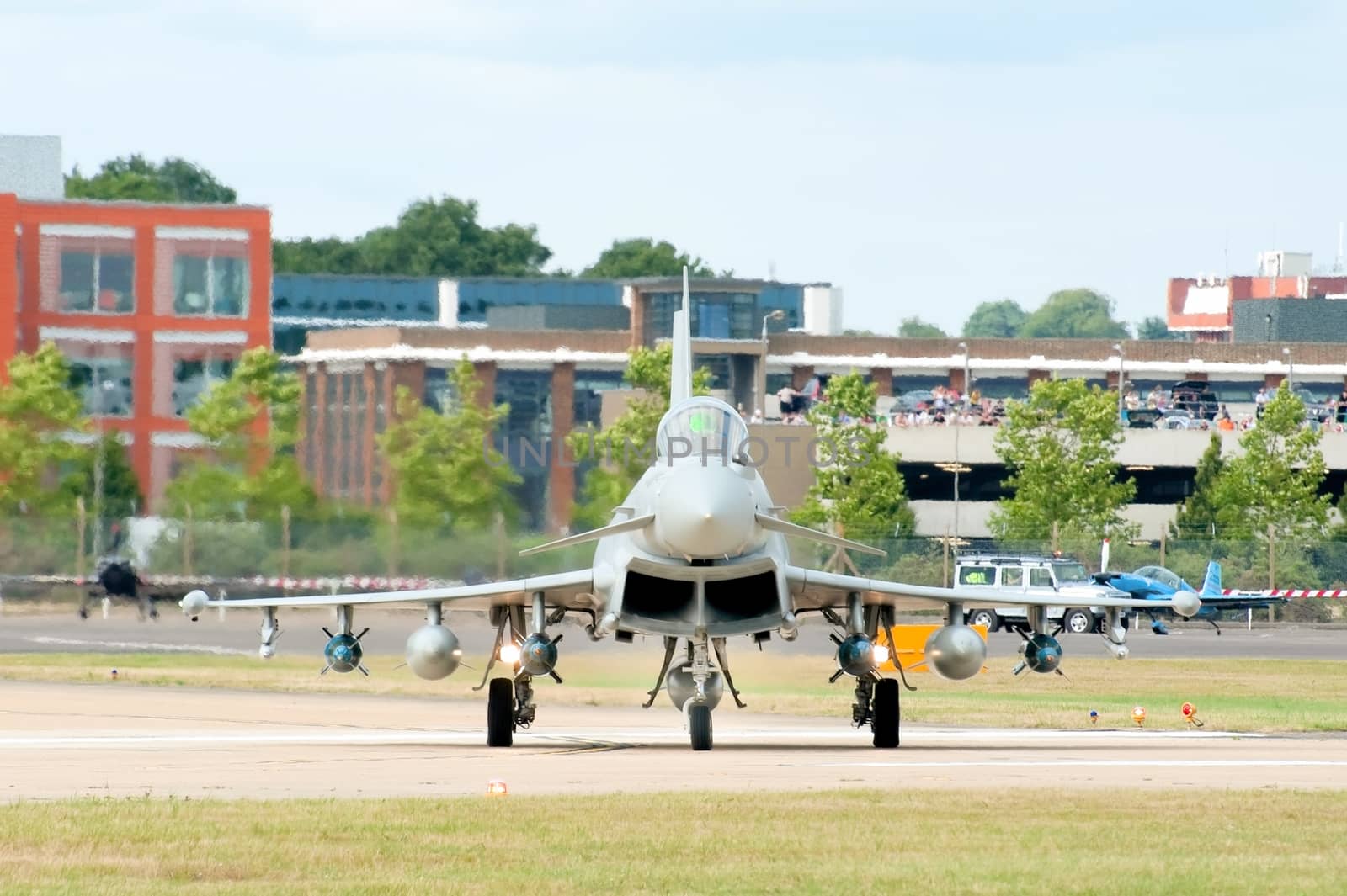 Farnborough, UK - July 24, 2010: Eurofighter Typhoon taxiing before take-off at the Farnborough Airshow, UK