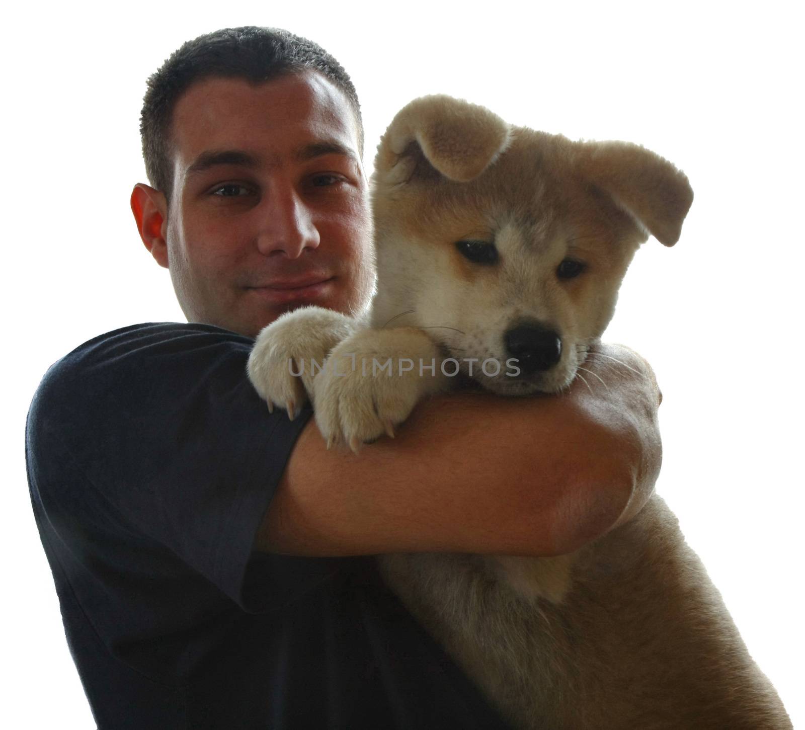 Puppy of Japanese dog Akita Inu,with his owner