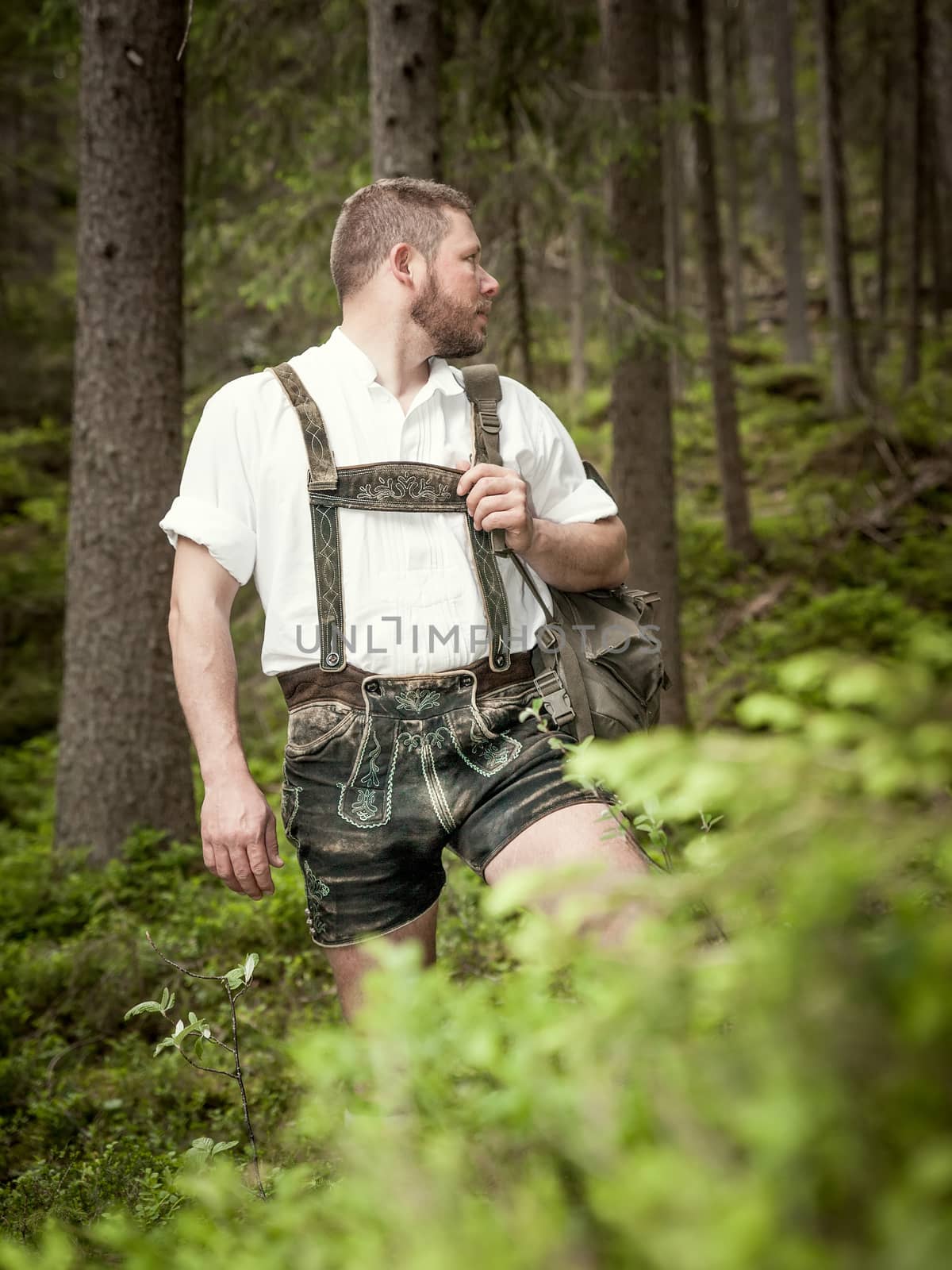 A traditional bavarian man in the nature