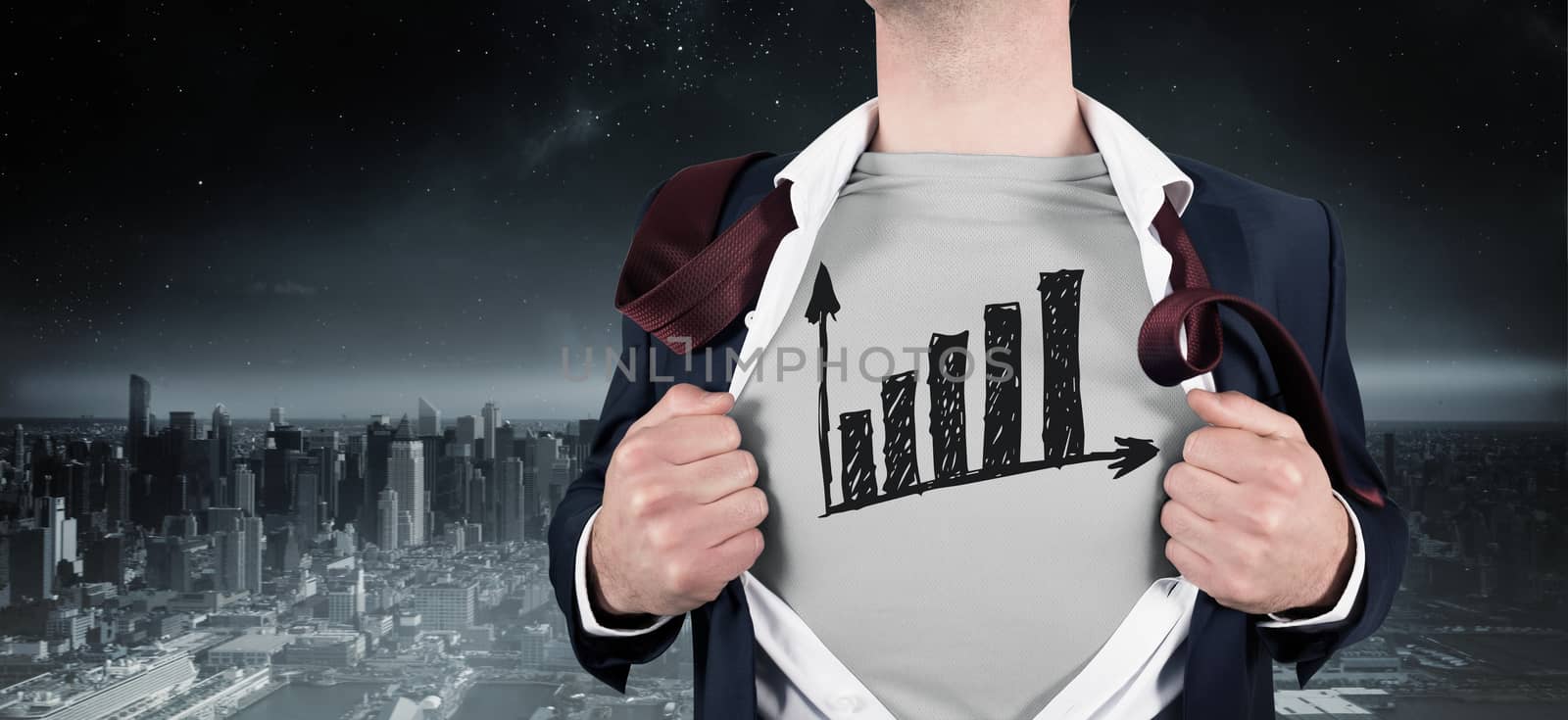 Composite image of businessman opening shirt in superhero style by Wavebreakmedia