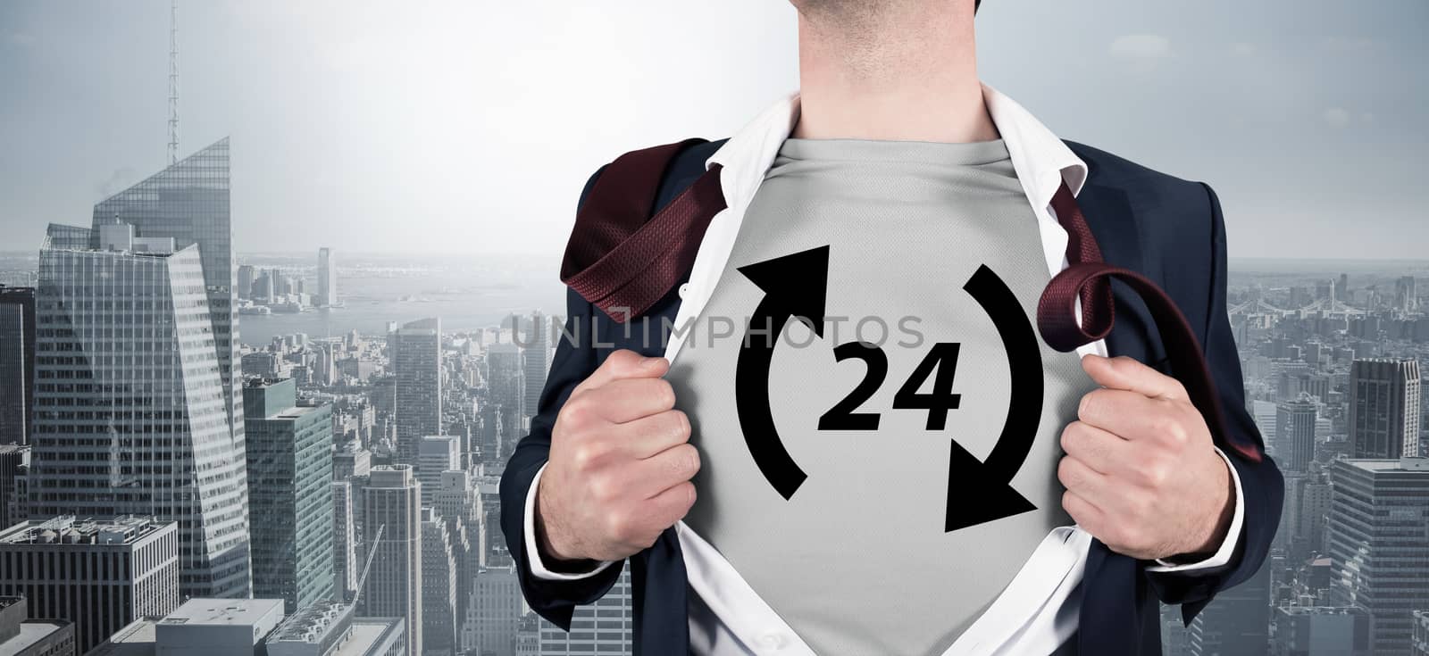 Composite image of businessman opening shirt in superhero style by Wavebreakmedia