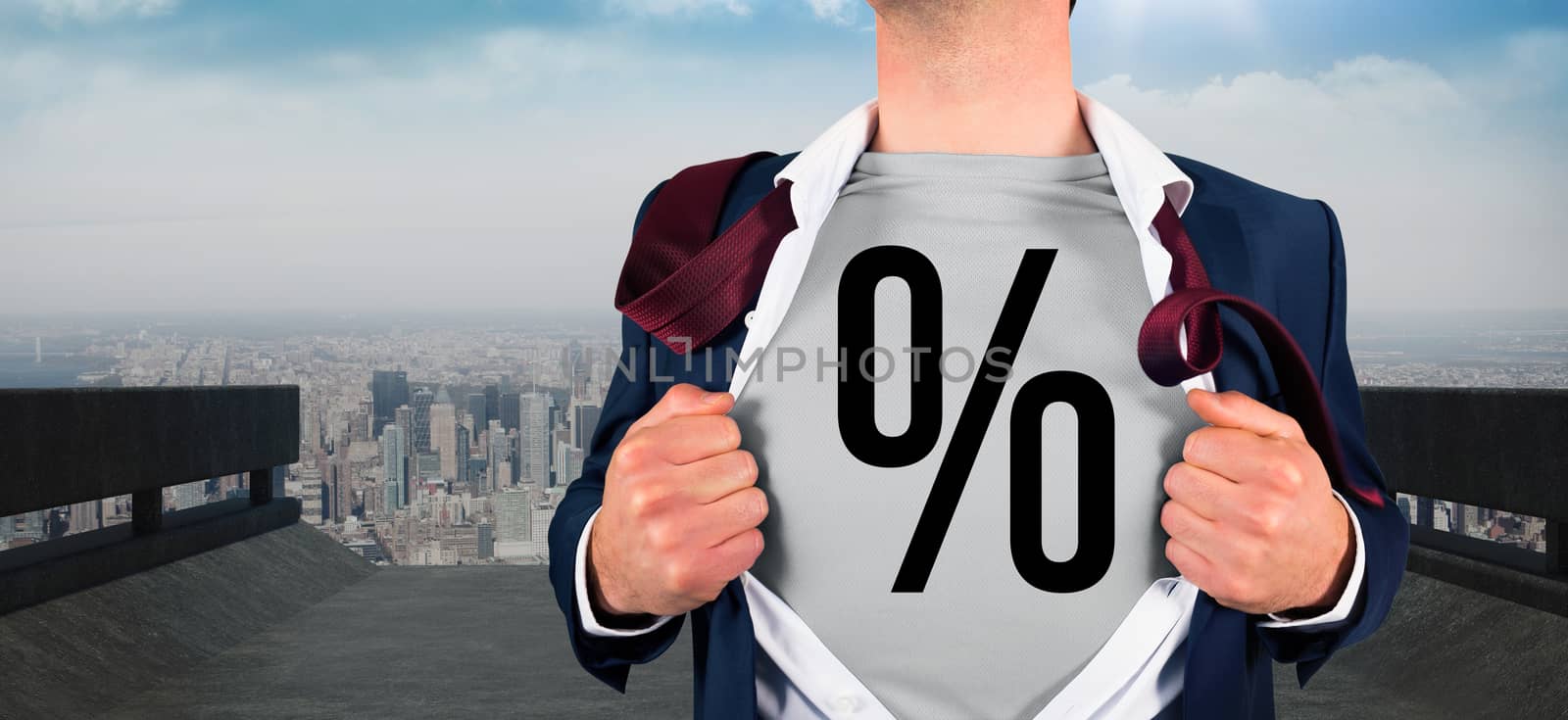 Composite image of businessman opening shirt in superhero style by Wavebreakmedia