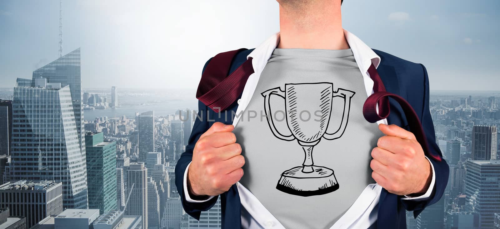 Composite image of businessman opening shirt in superhero style by Wavebreakmedia