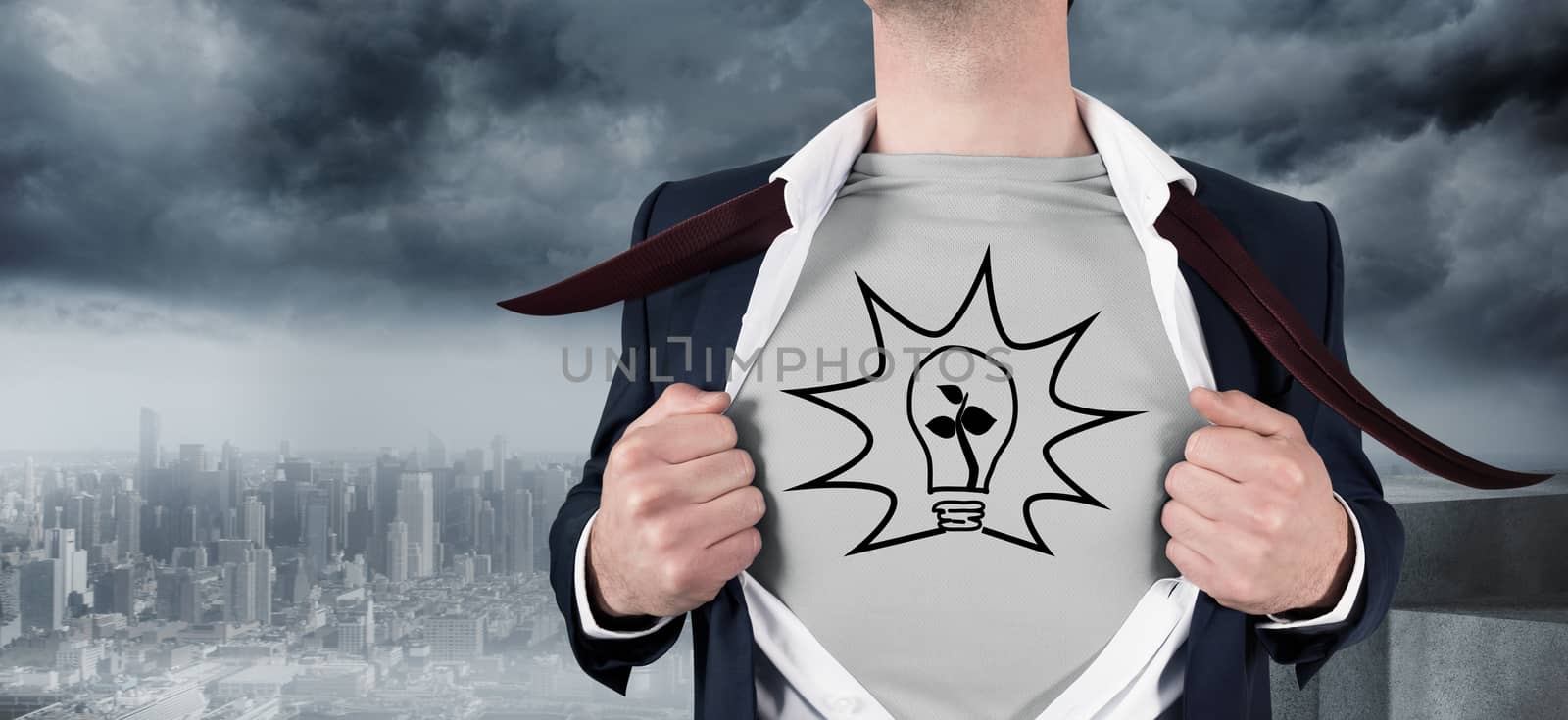 Composite image of businessman opening shirt in superhero style by Wavebreakmedia