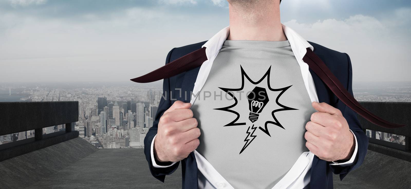 Composite image of businessman opening shirt in superhero style by Wavebreakmedia