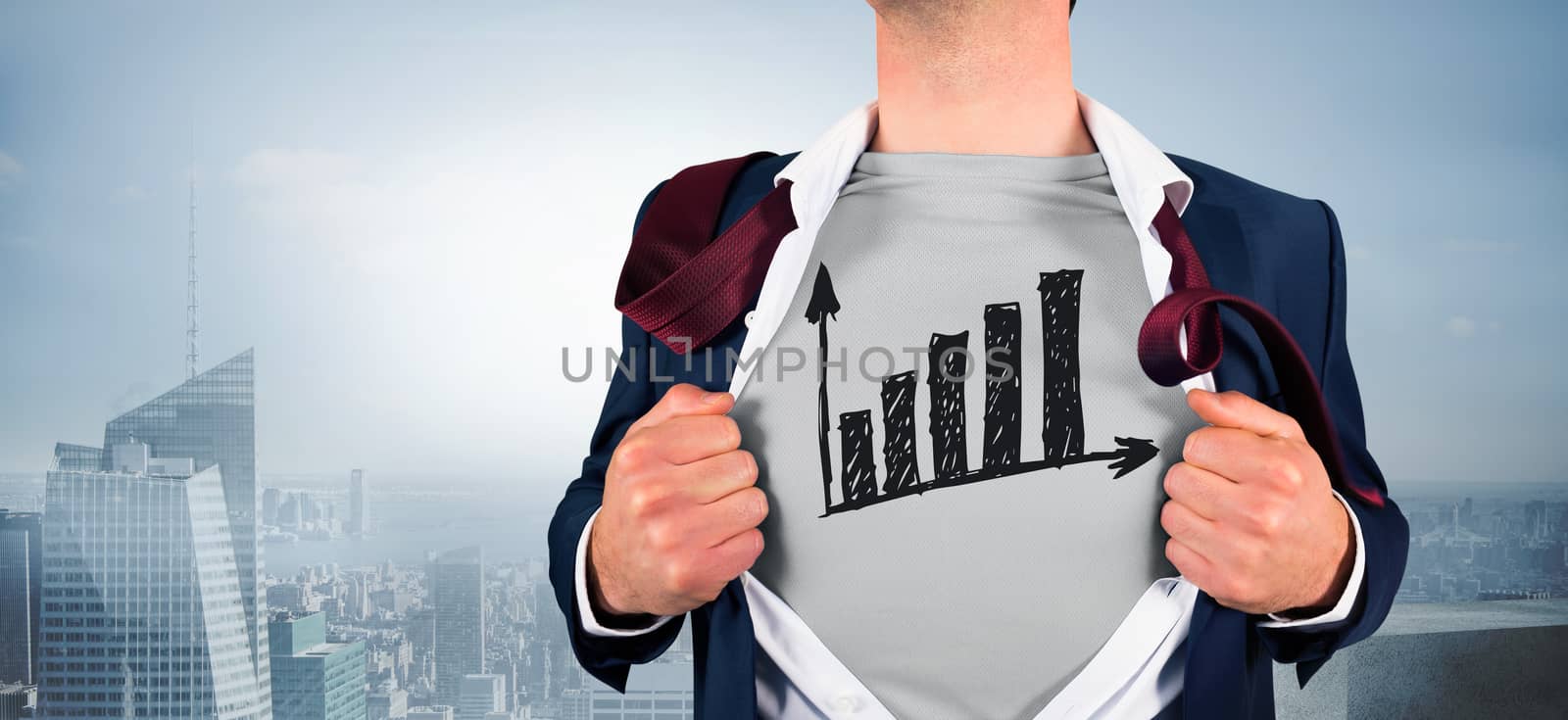 Composite image of businessman opening shirt in superhero style by Wavebreakmedia