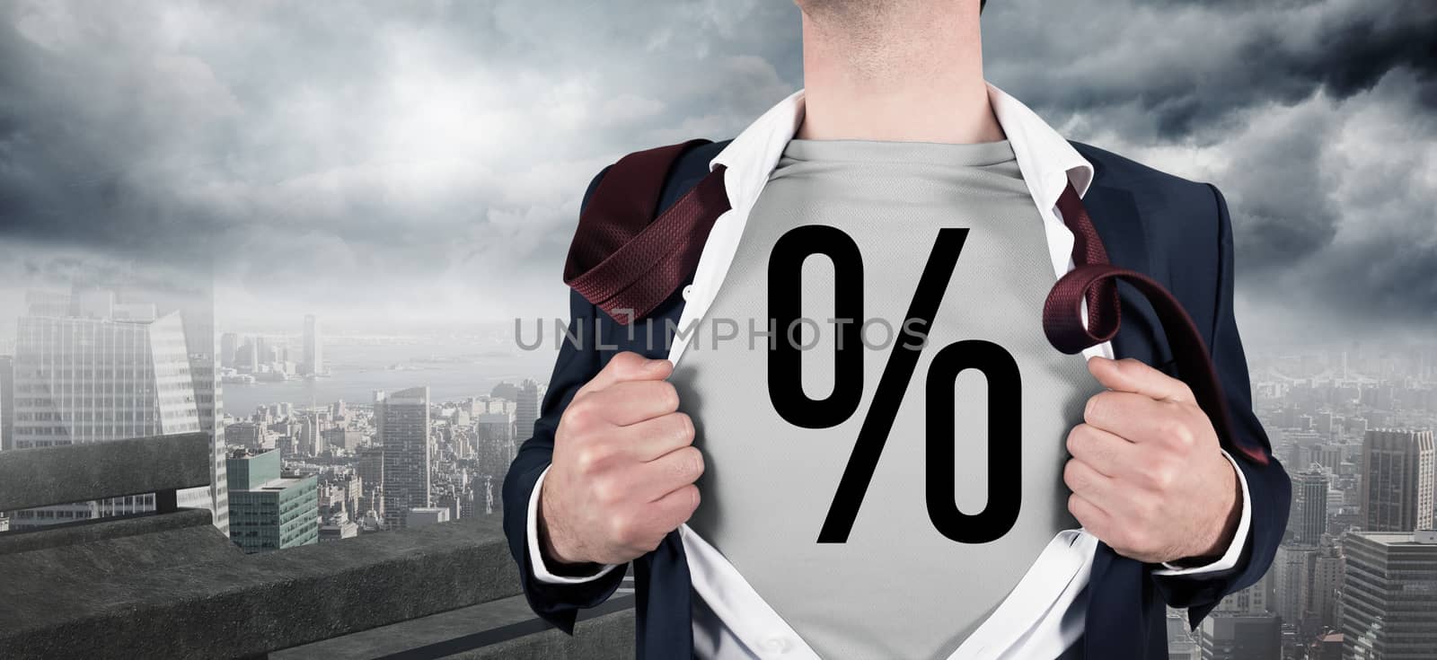 Composite image of businessman opening shirt in superhero style by Wavebreakmedia