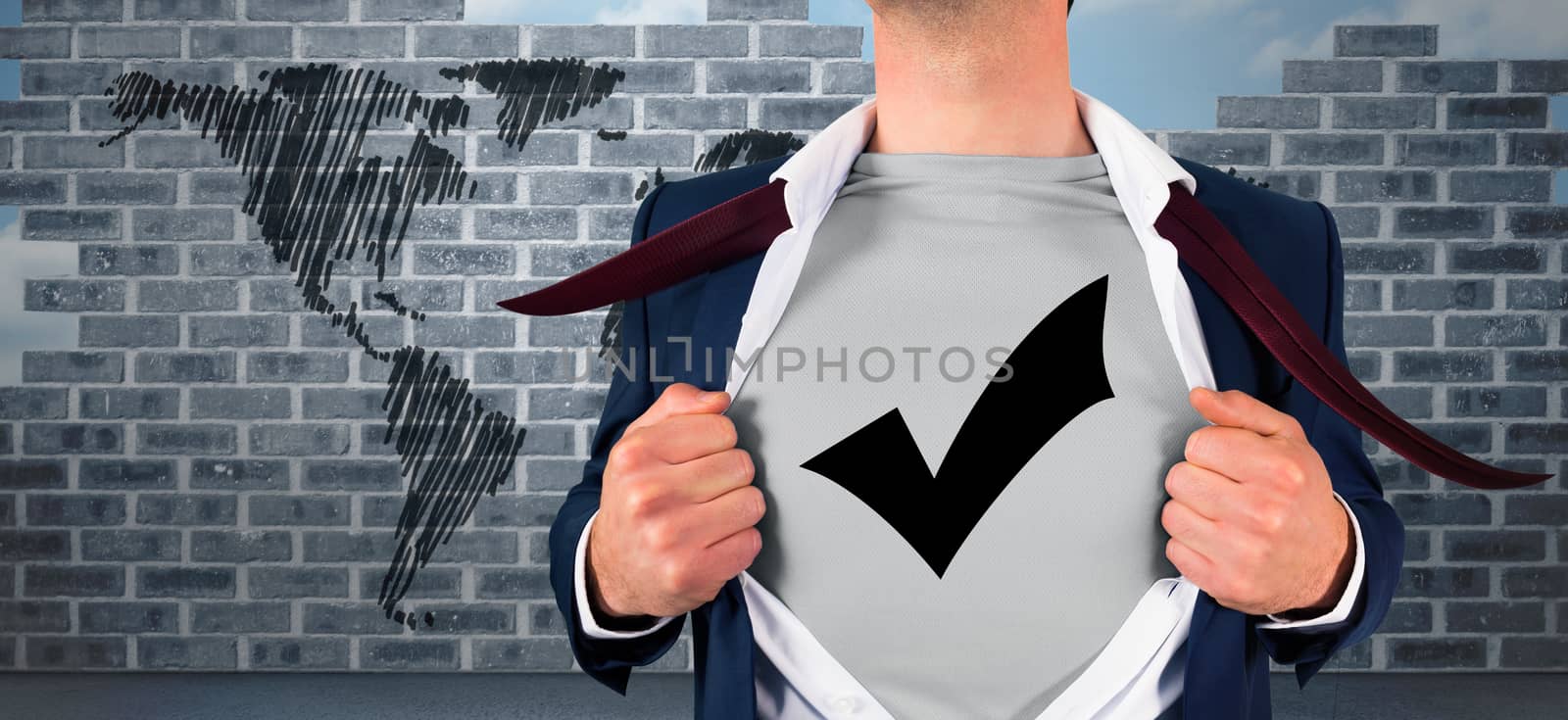 Composite image of businessman opening shirt in superhero style by Wavebreakmedia