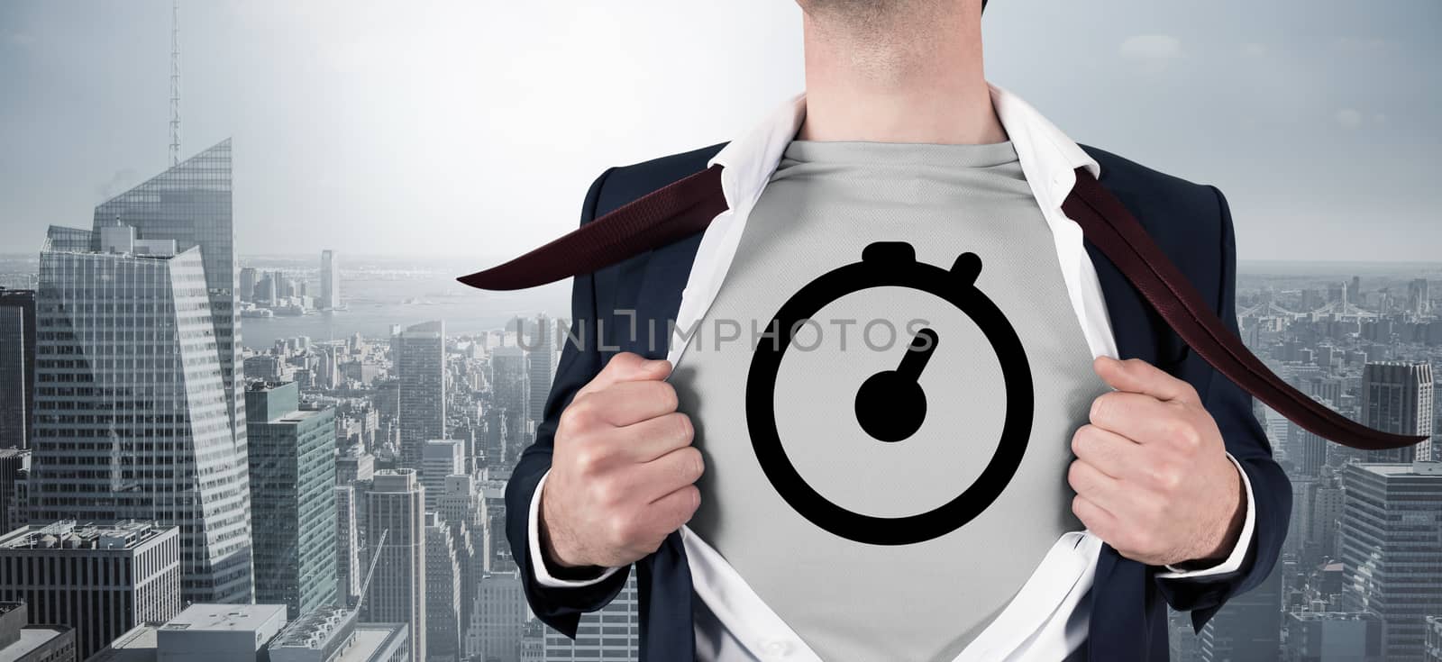 Composite image of businessman opening shirt in superhero style by Wavebreakmedia