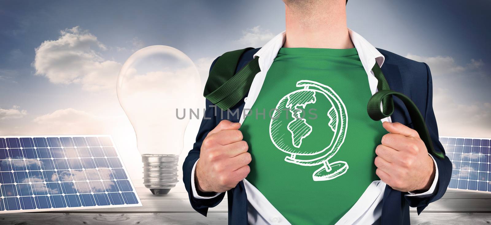 Composite image of businessman opening shirt in superhero style by Wavebreakmedia