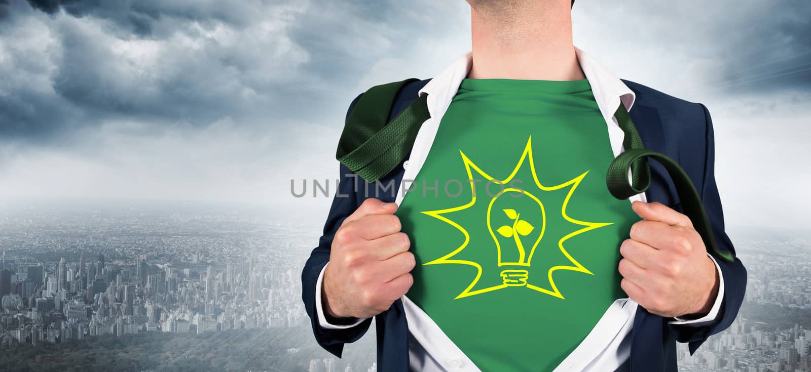 Composite image of businessman opening shirt in superhero style by Wavebreakmedia