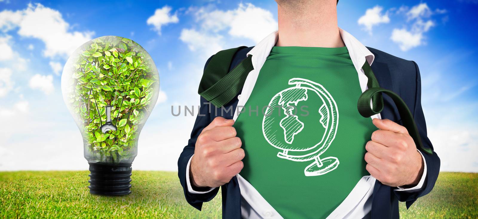 Composite image of businessman opening shirt in superhero style by Wavebreakmedia