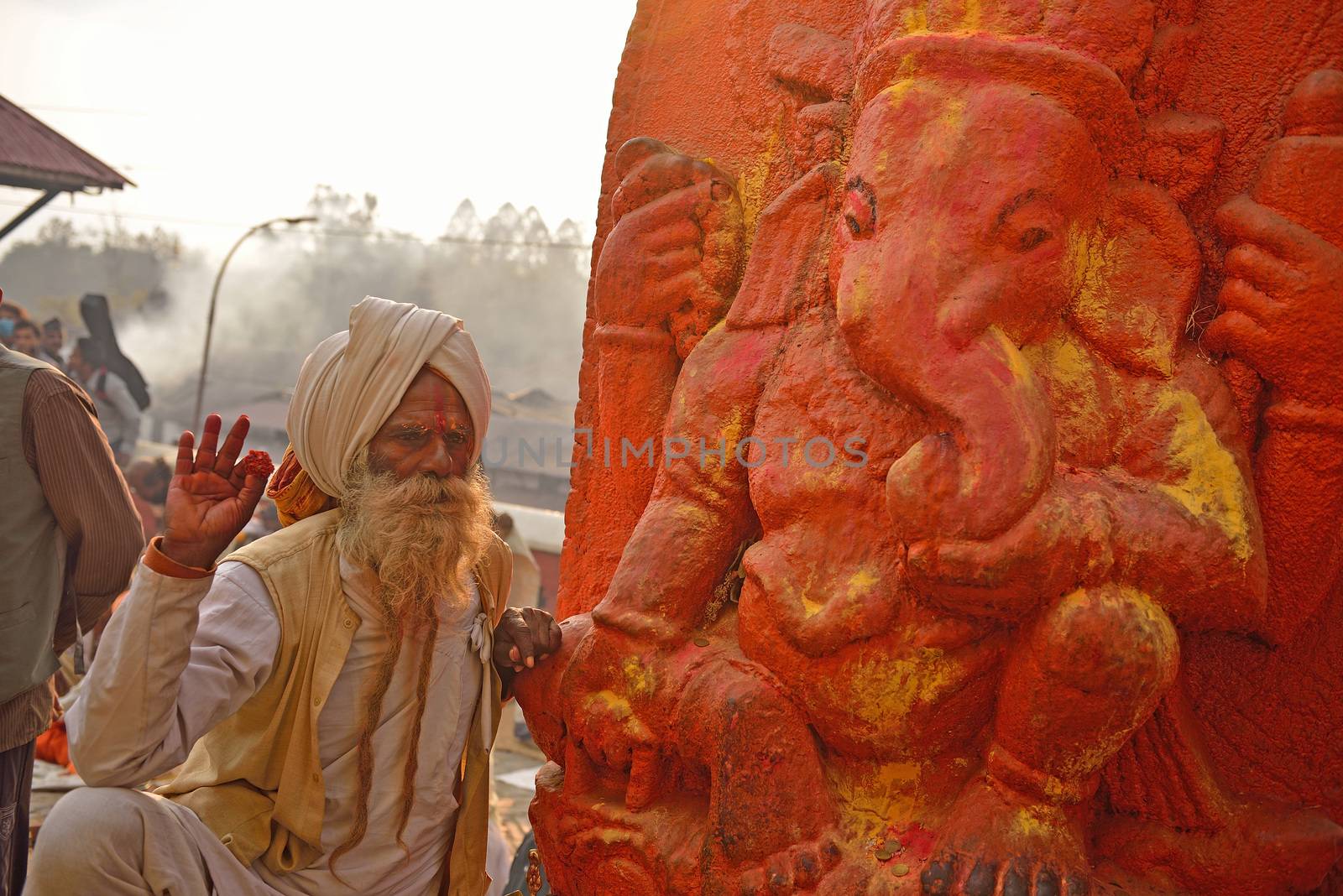 KATHMANDU, NEPAL -MARCH 09: sadhu holy man meditates on March 09 by think4photop