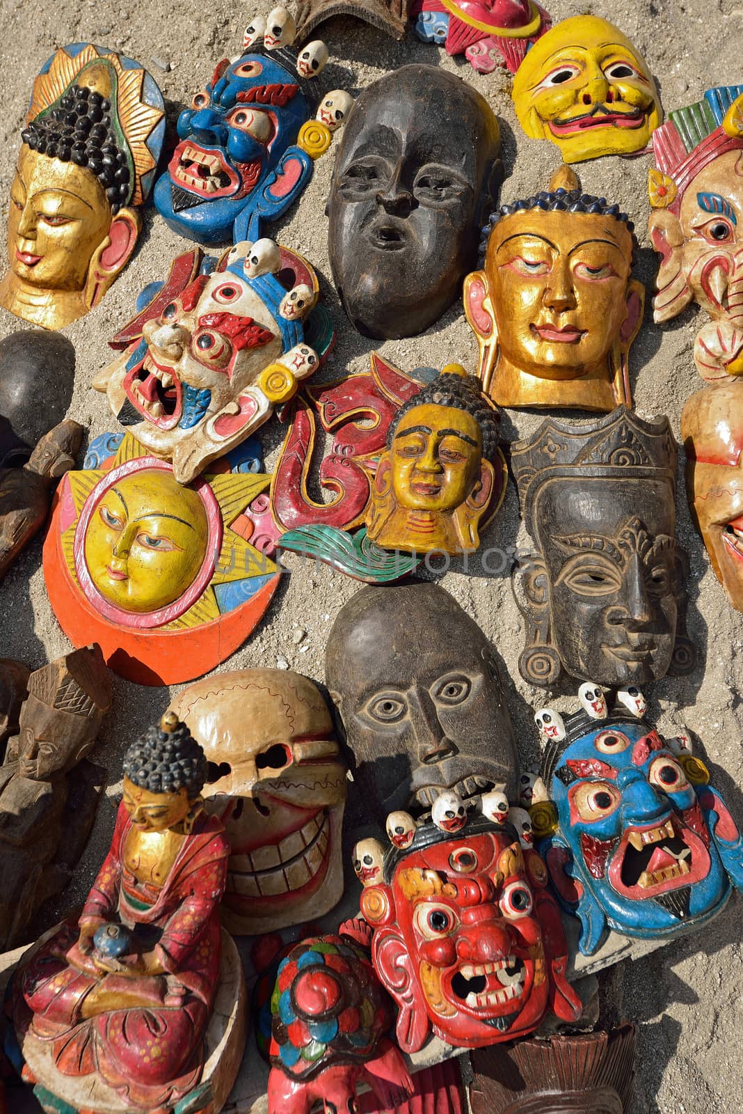 Masks, pottery,souvenirs, hanging in front of the shop, Bhaktapu by think4photop
