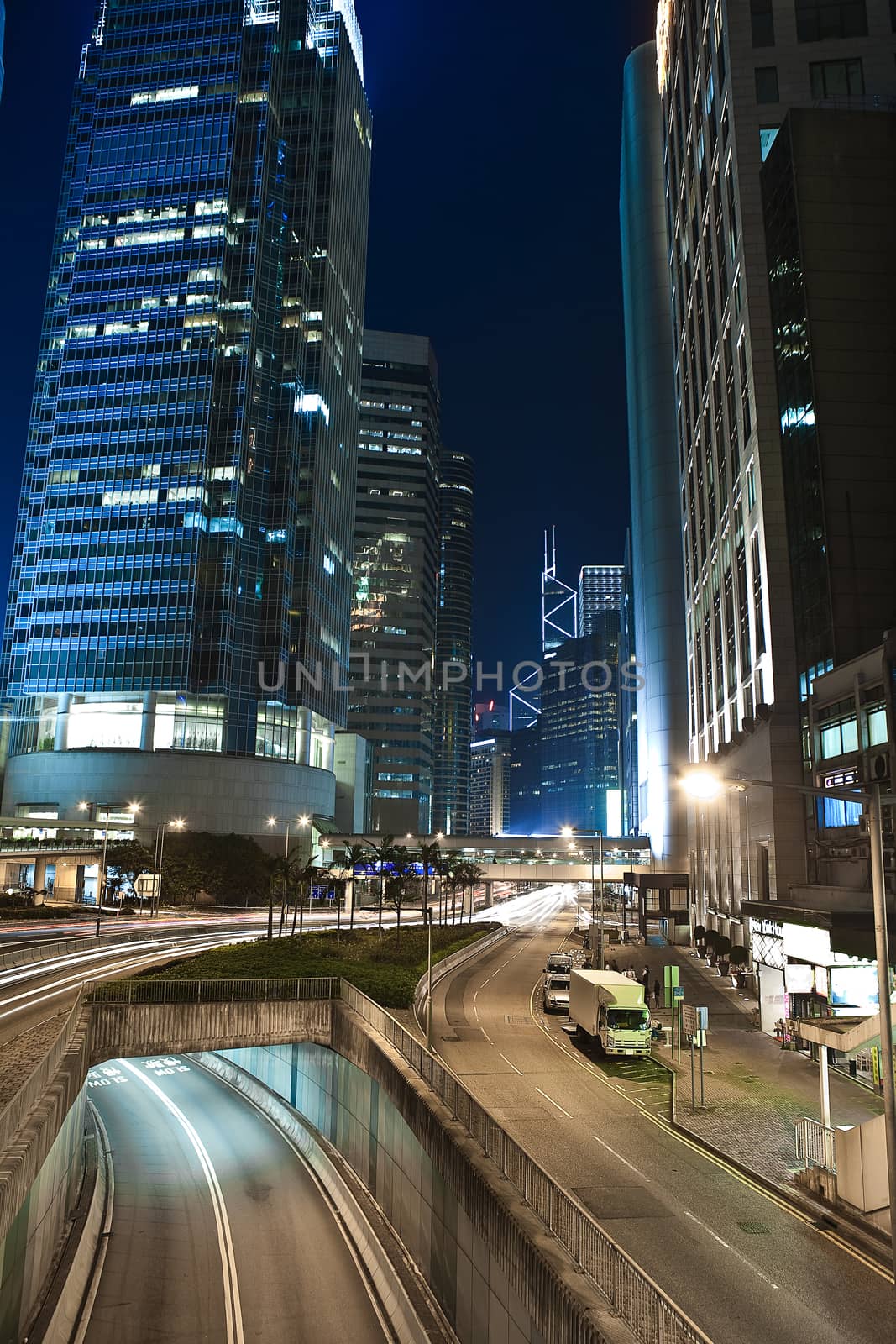 Hong Kong Central business district by night, China