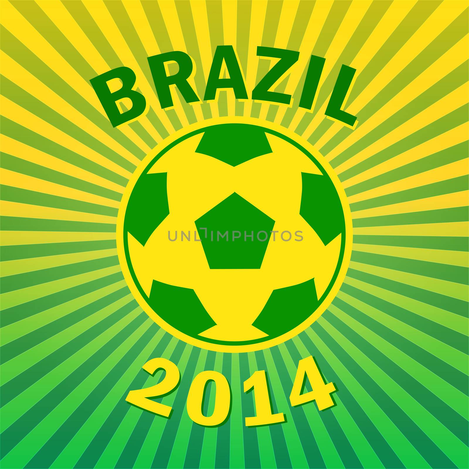 Brazil 2014, poster with ball and rays