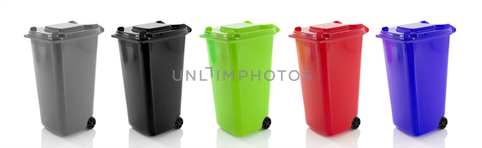 separated waste bin containers isolated on white