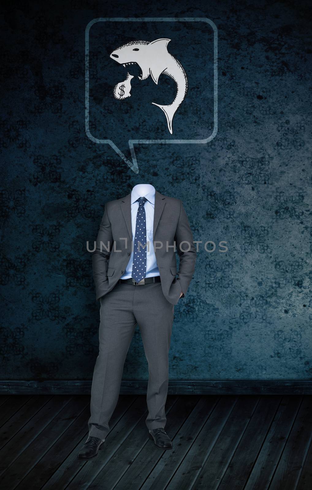 Composite image of headless businessman with loan shark in speech bubble by Wavebreakmedia