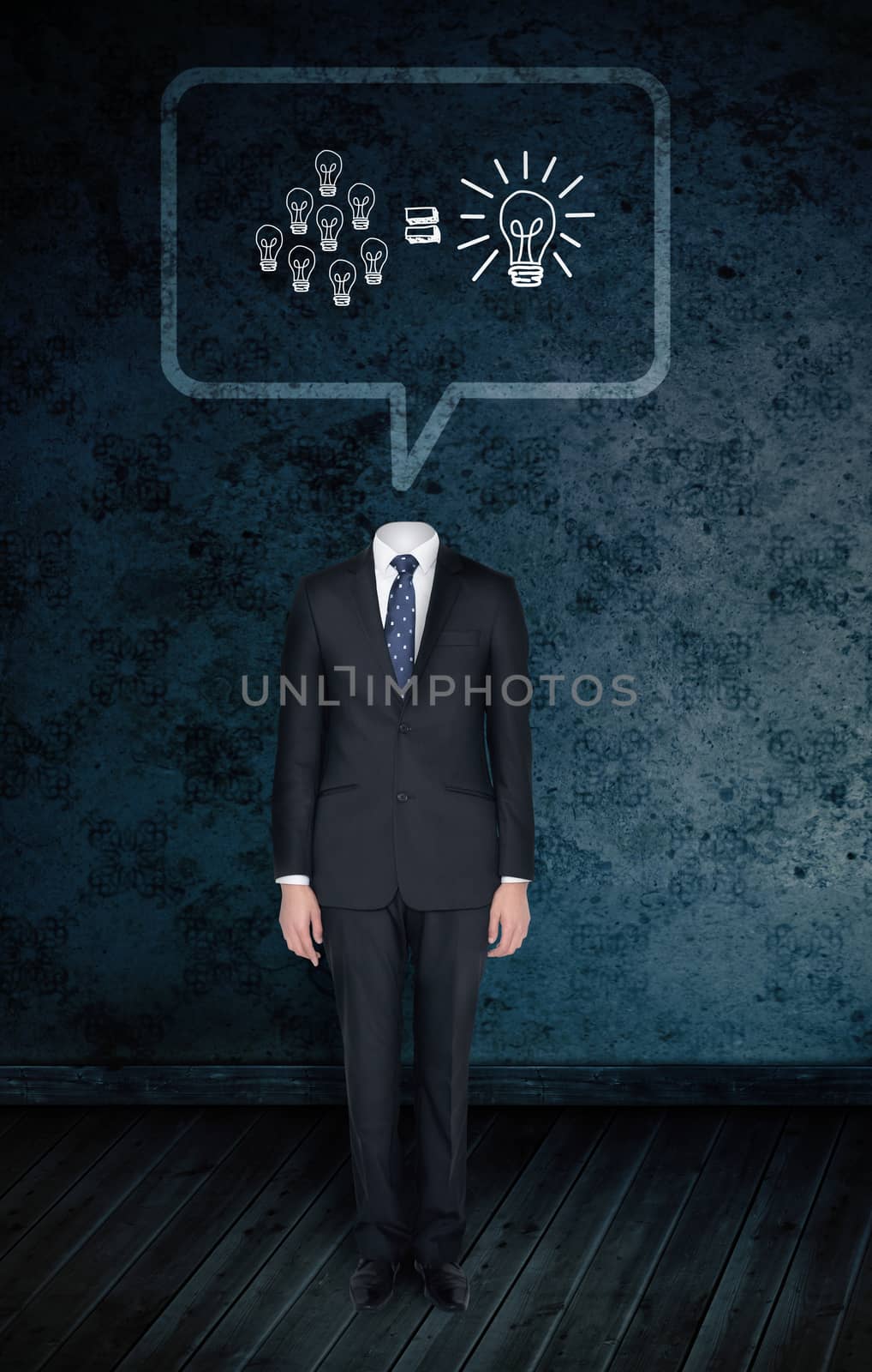Composite image of headless businessman with light bulbs in speech bubble by Wavebreakmedia