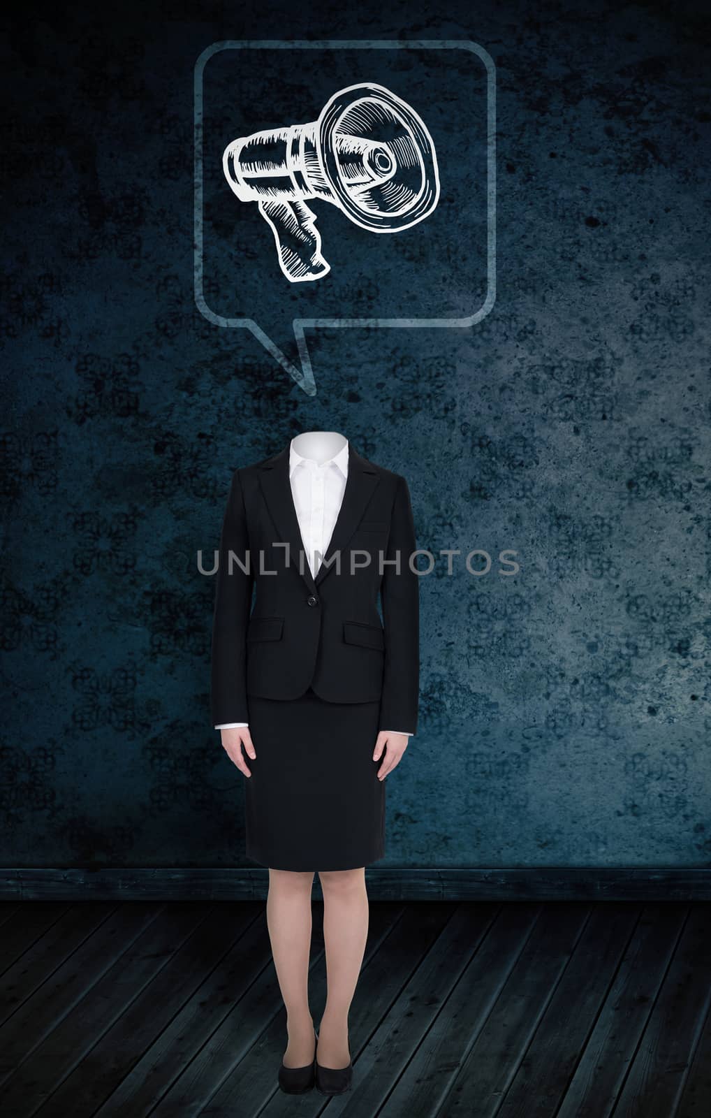 Composite image of headless businesswoman with megaphone in speech bubble by Wavebreakmedia