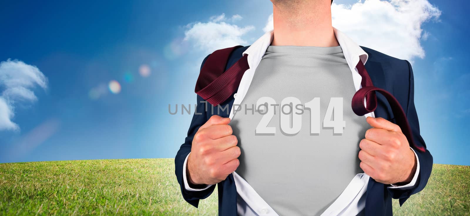 Composite image of businessman opening shirt in superhero style by Wavebreakmedia