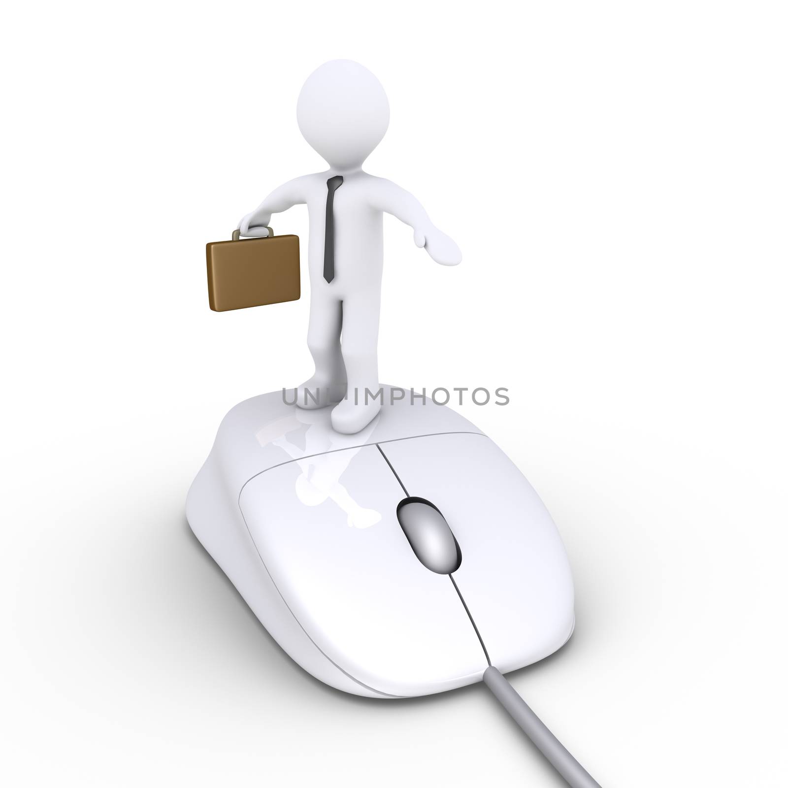 3d businessman is standing on a computer mouse