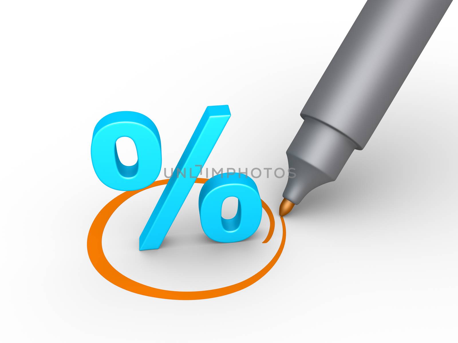 3d percent symbol is selected with circle by a marker