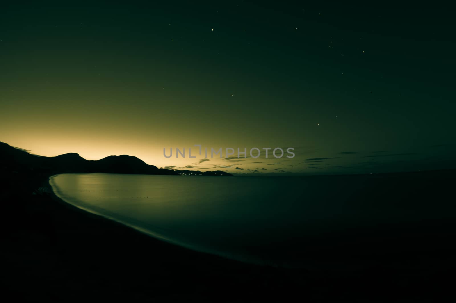 Night view of the sea bay. 