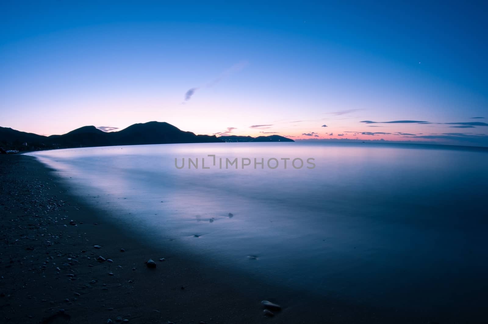 Night view of the sea bay. Crimea.