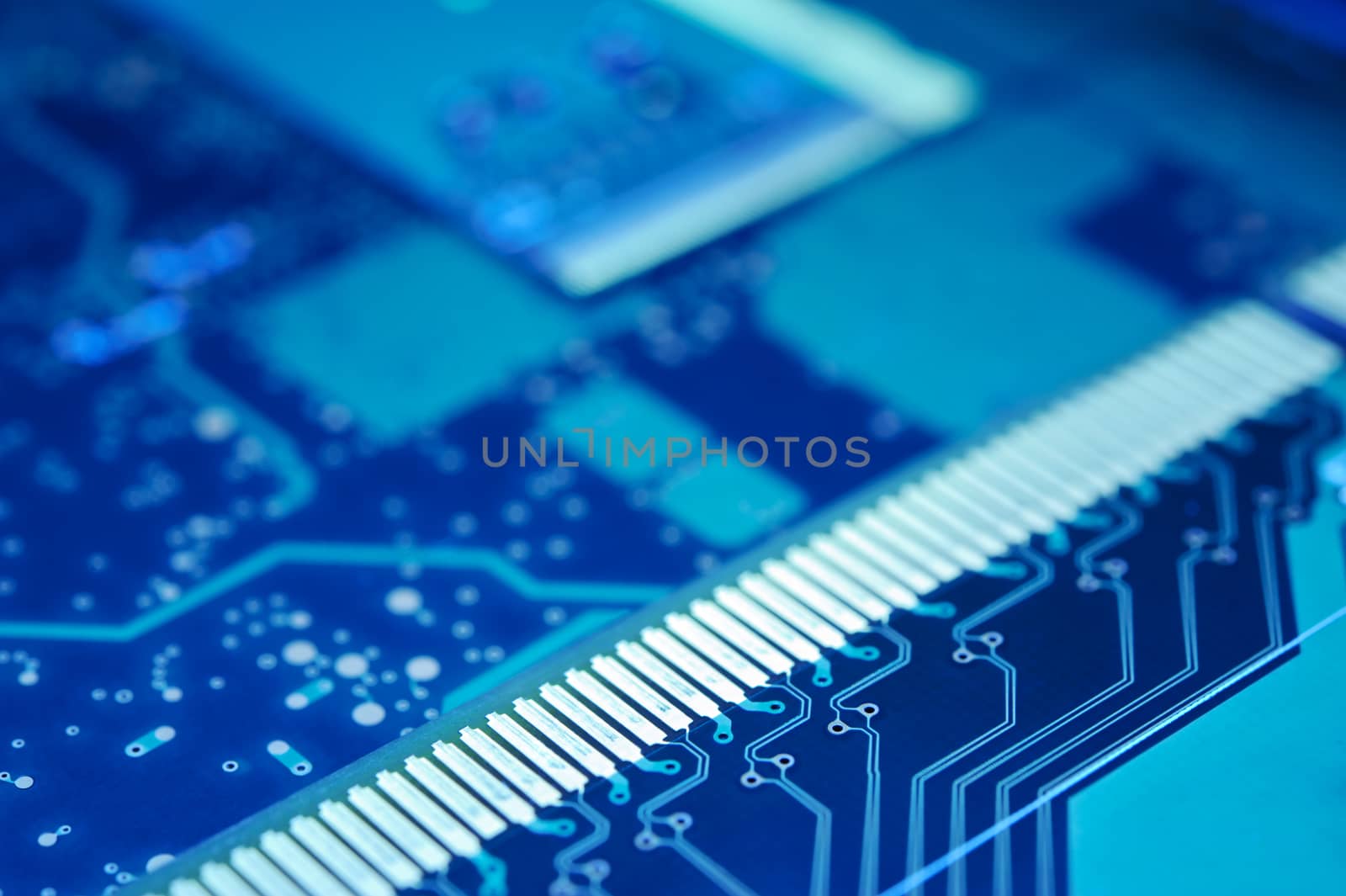 High-tech background. Electronic circuit board. Macro. Selective focus.