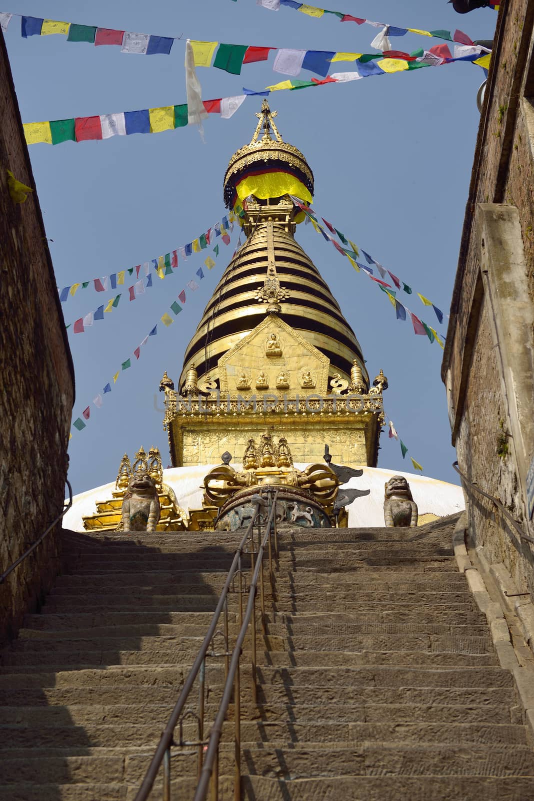 Steps to the Swayambhunath Temple in Kathmandu, Nepal by think4photop