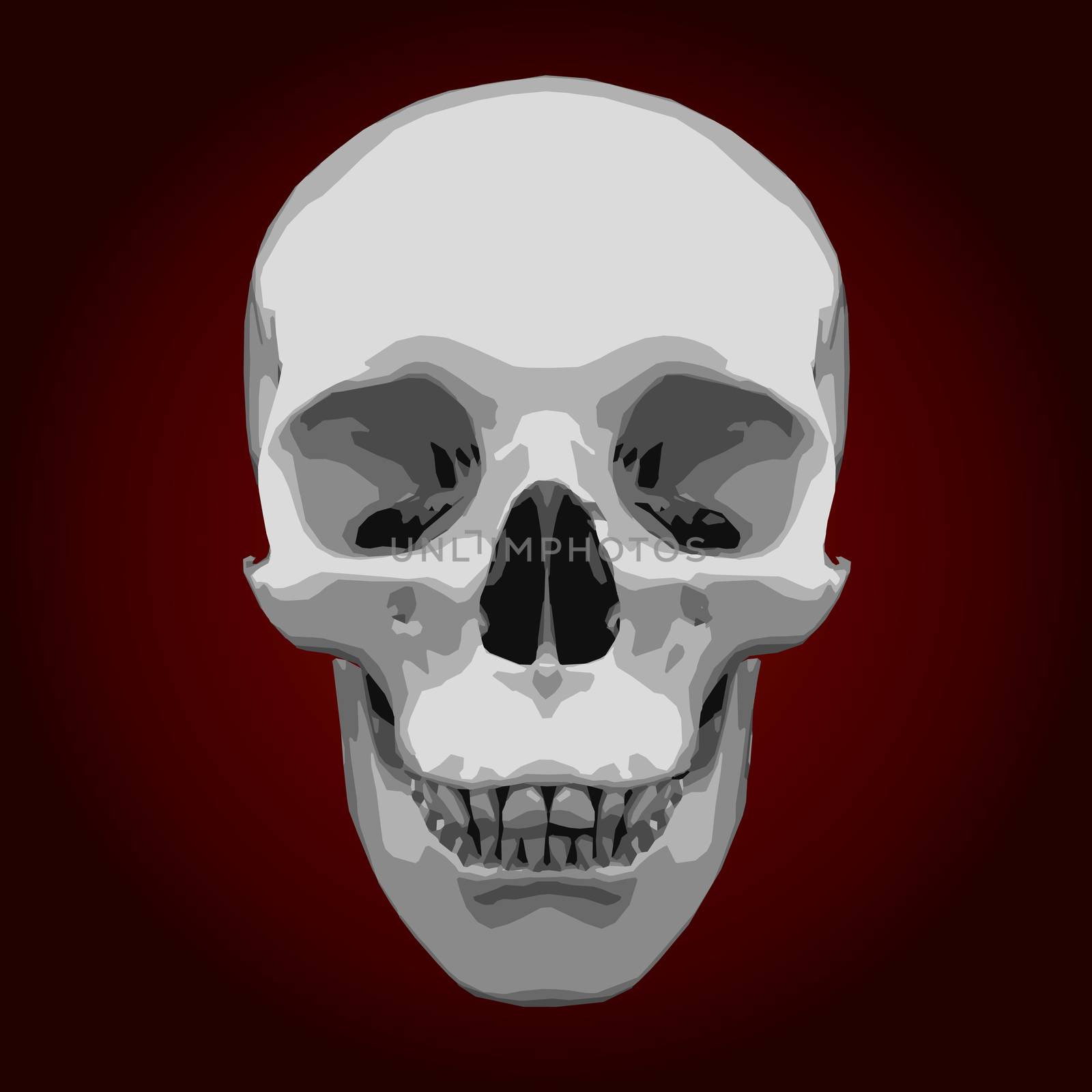 White skull on a ruby background