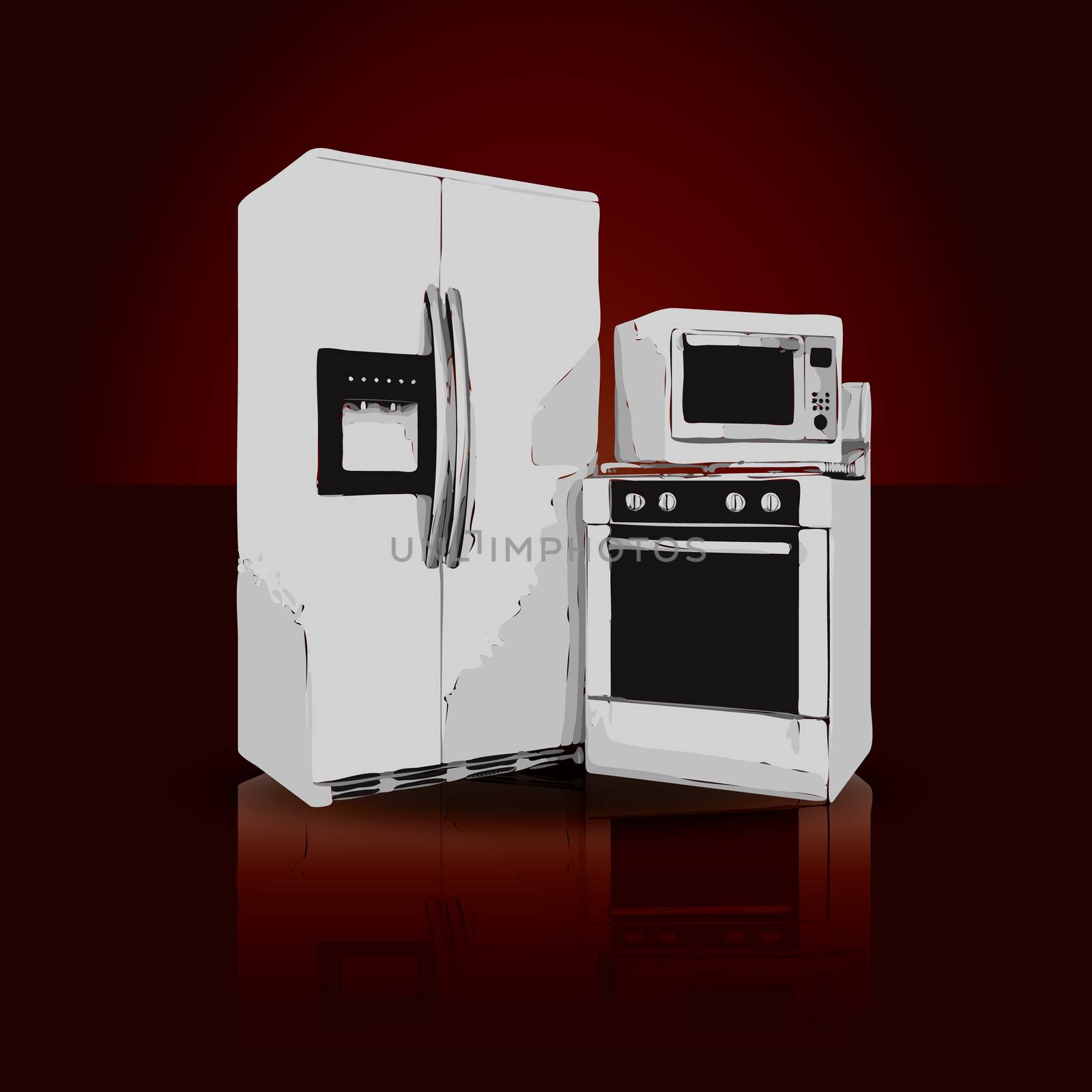 picture of household appliances on a ruby background
