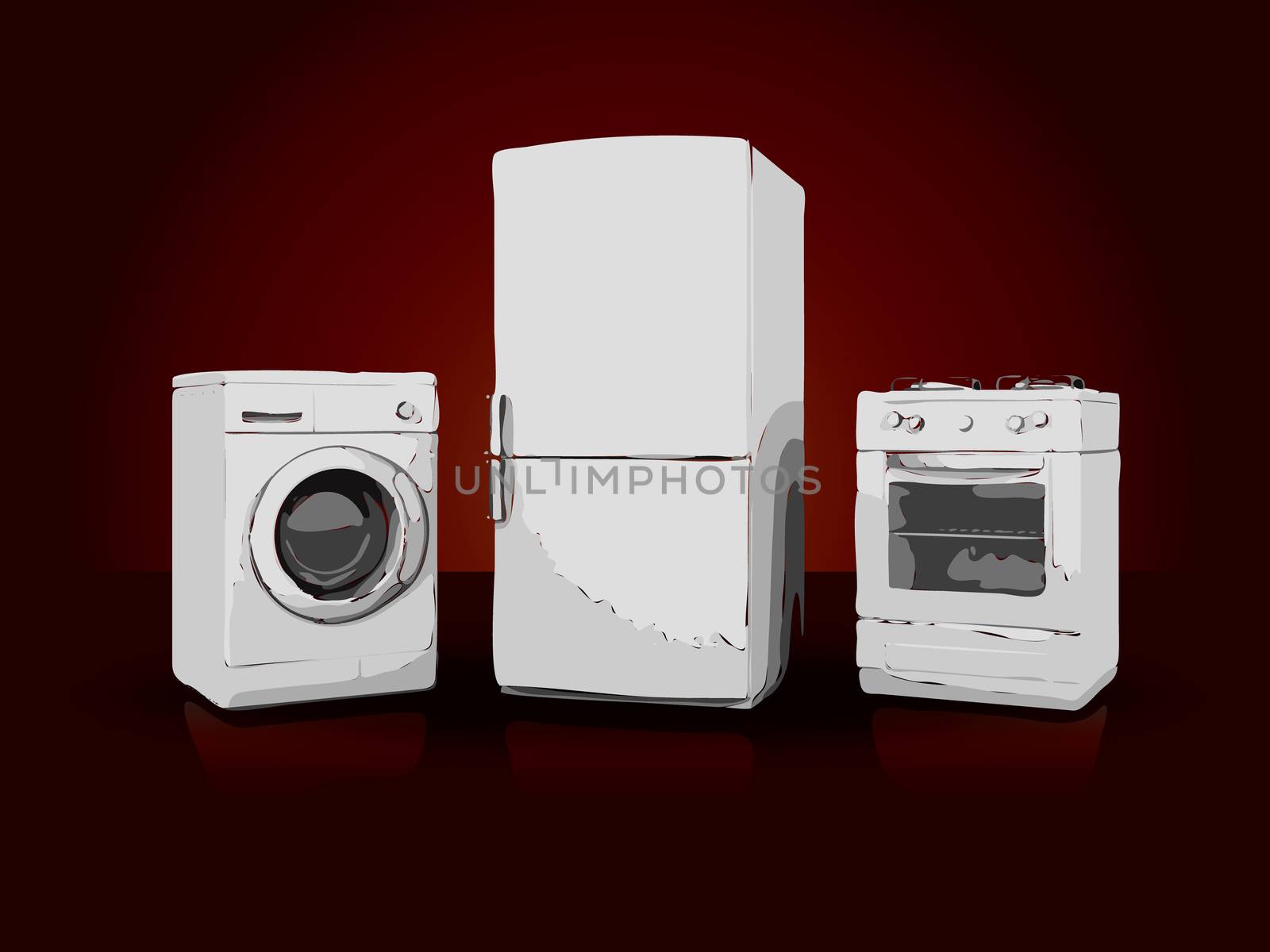 picture of household appliances on a ruby background