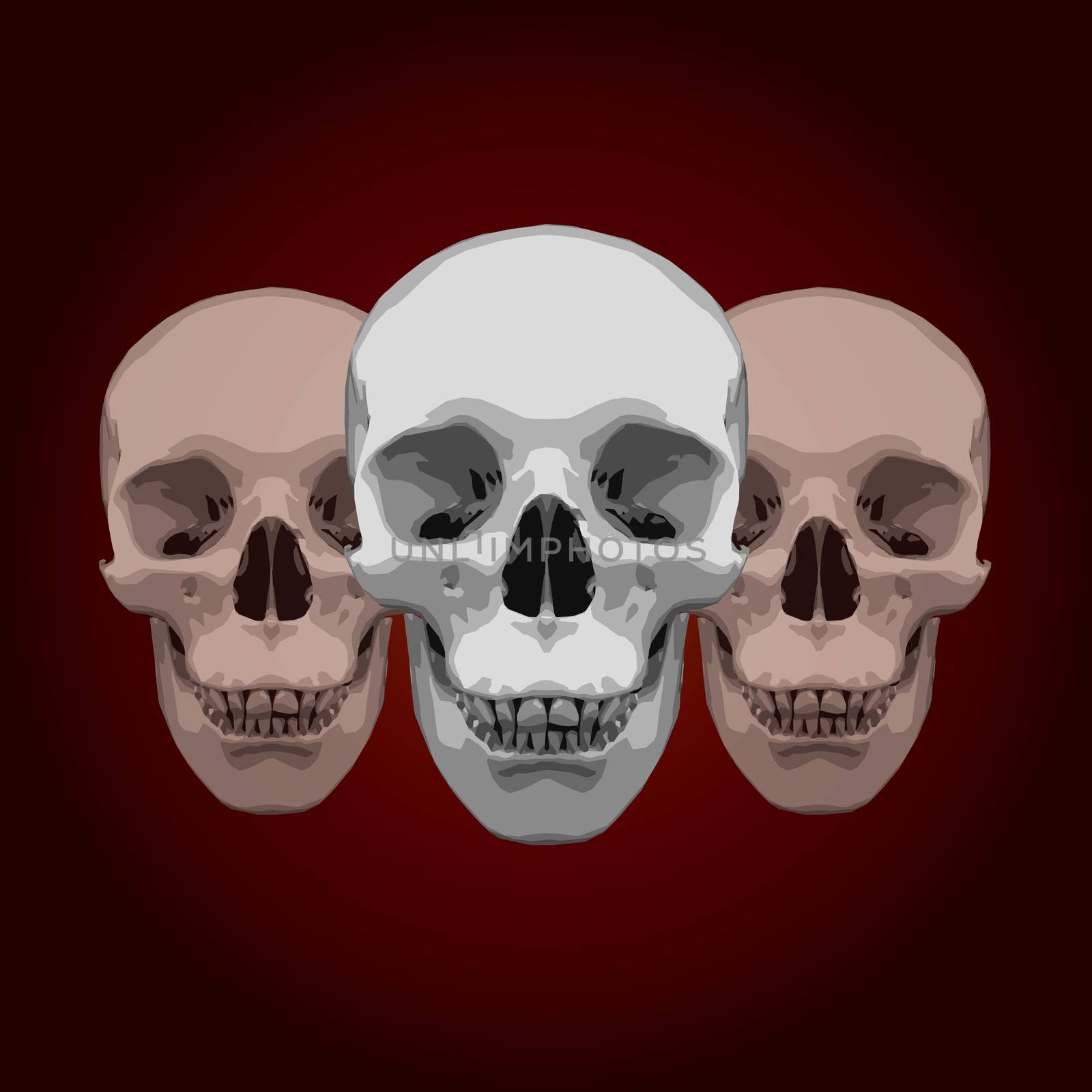 White skull on a ruby background
