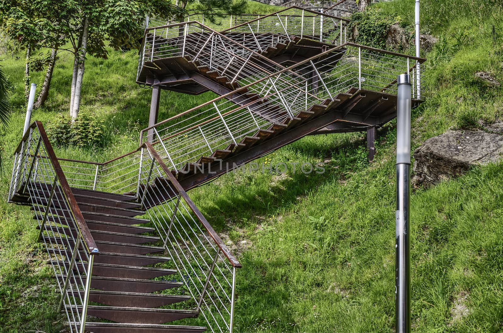Stairs inside the park in Spain. The image is HDR with great detials