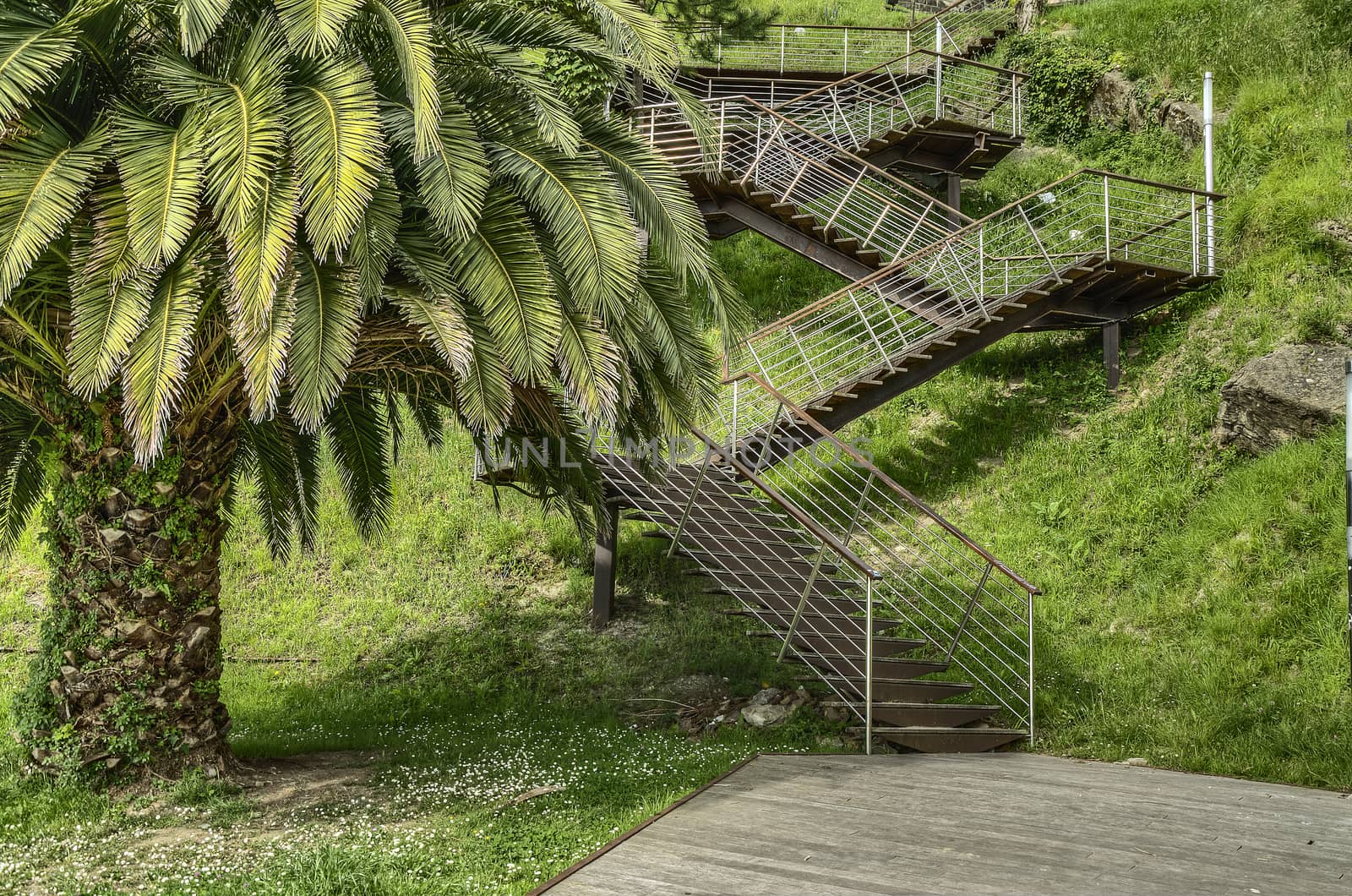Stairs inside the park in Spain. The image is HDR and with great detials