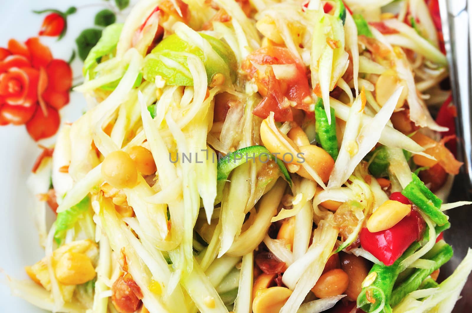 Green papaya salad Thai cuisine spicy delicious : " SOM TAM " Thai speak 