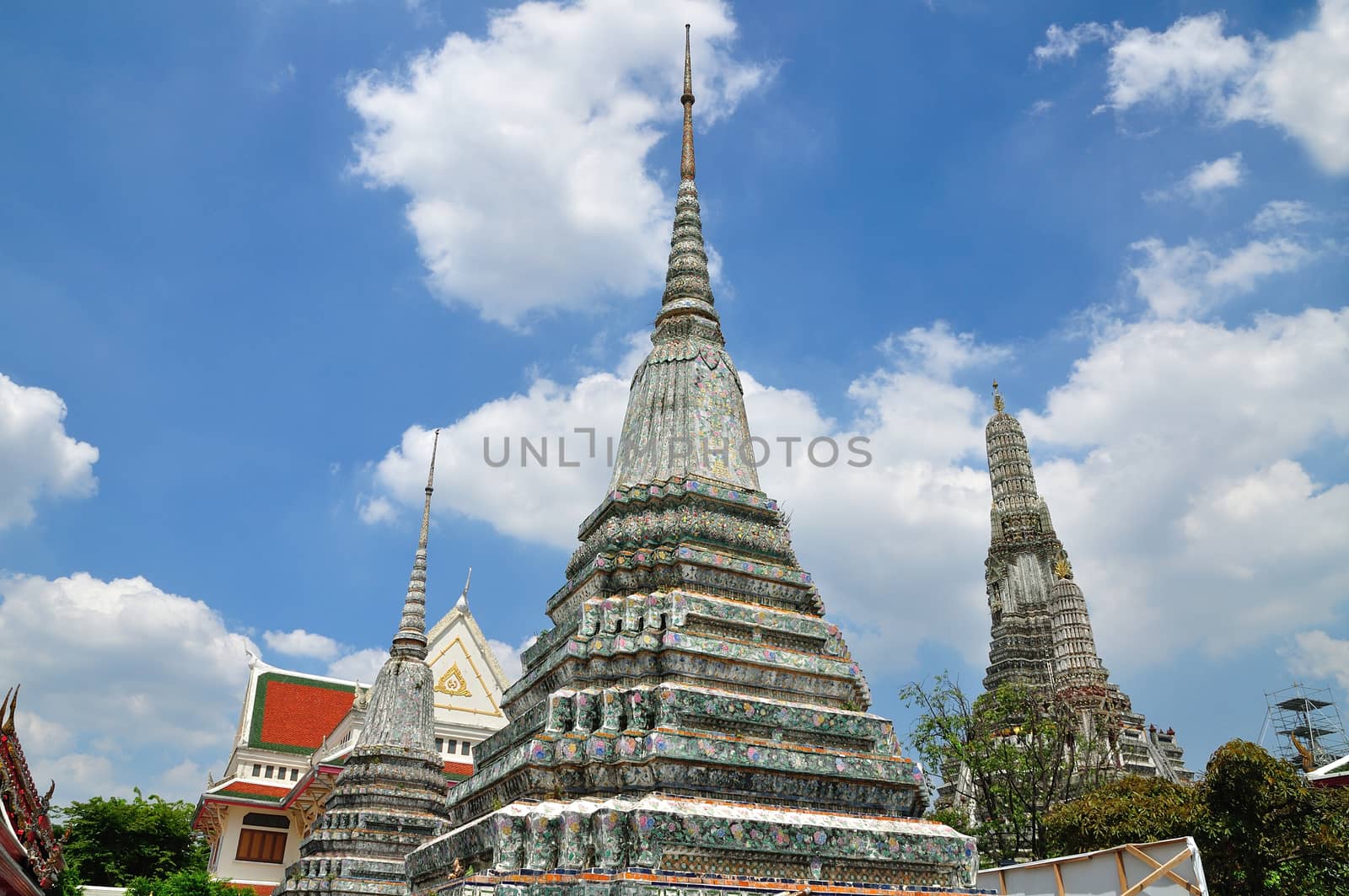 Ancient Pagoda or Chedi at Wat Arun Rachawararam Mahawiharn or Wat Jaeng in Bangkok, Thailand 
