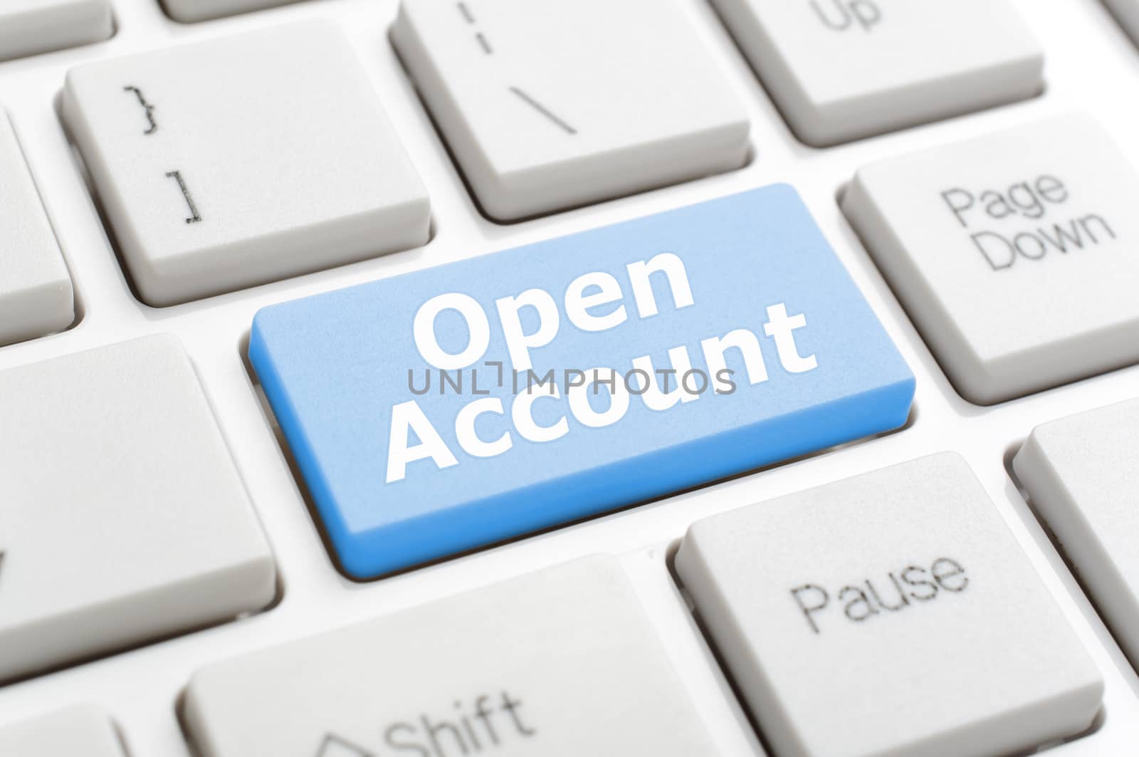 Blue open account key on keyboard