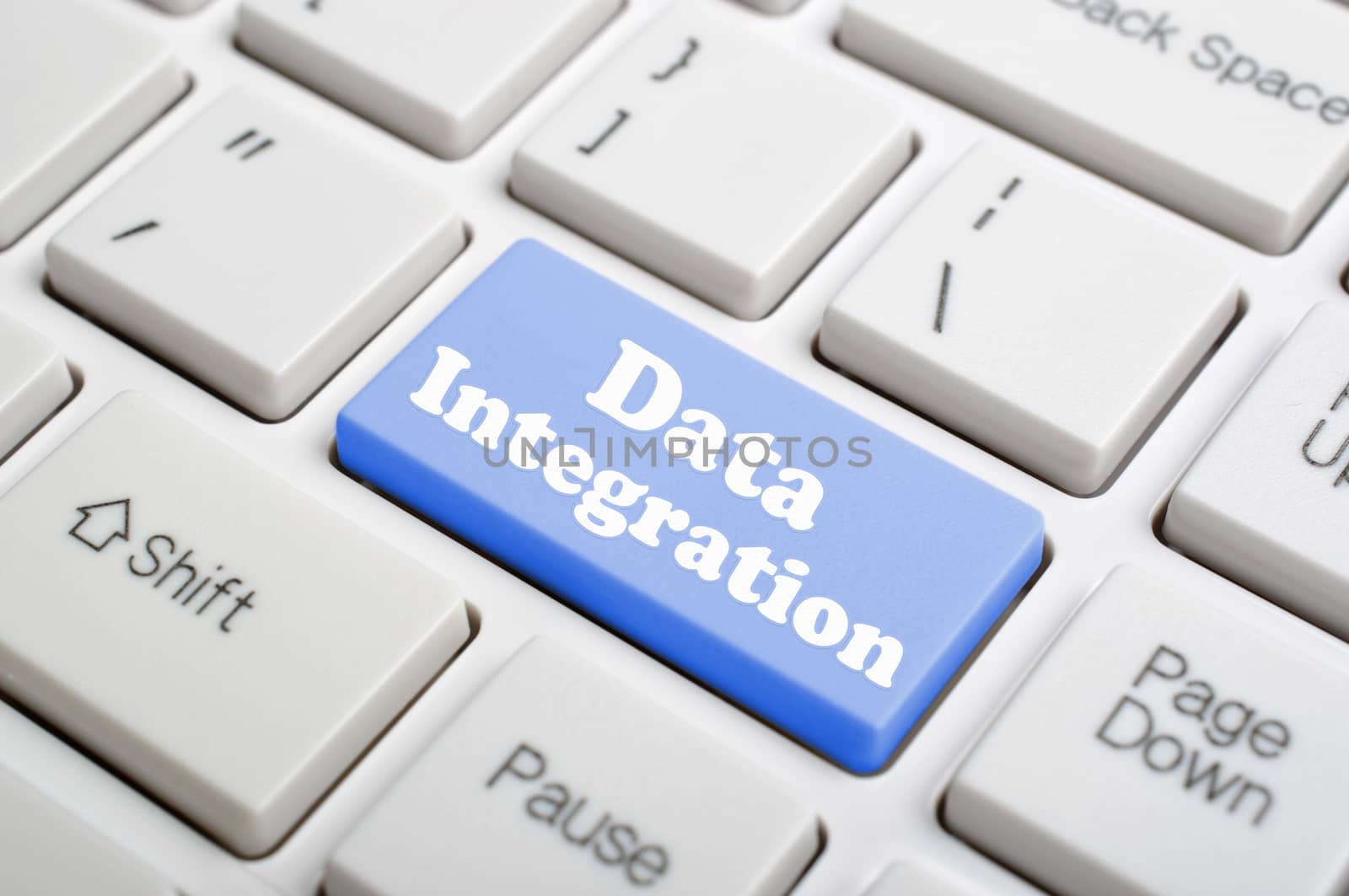 Blue data integration key on keyboard