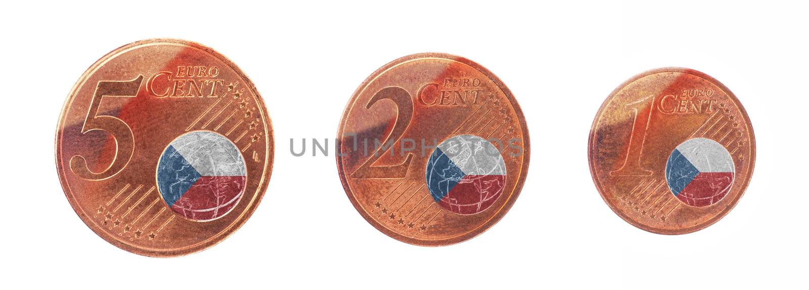 European union concept - 1, 2 and 5 eurocent, flag of the Czech Republic