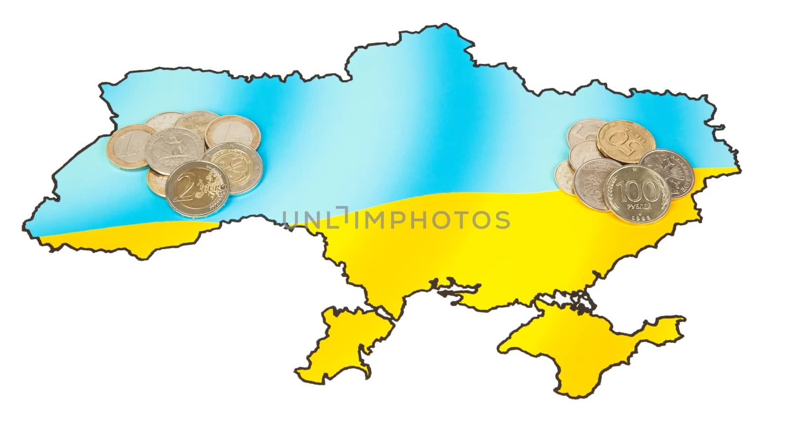 Coins on ukrainian map concept by RawGroup