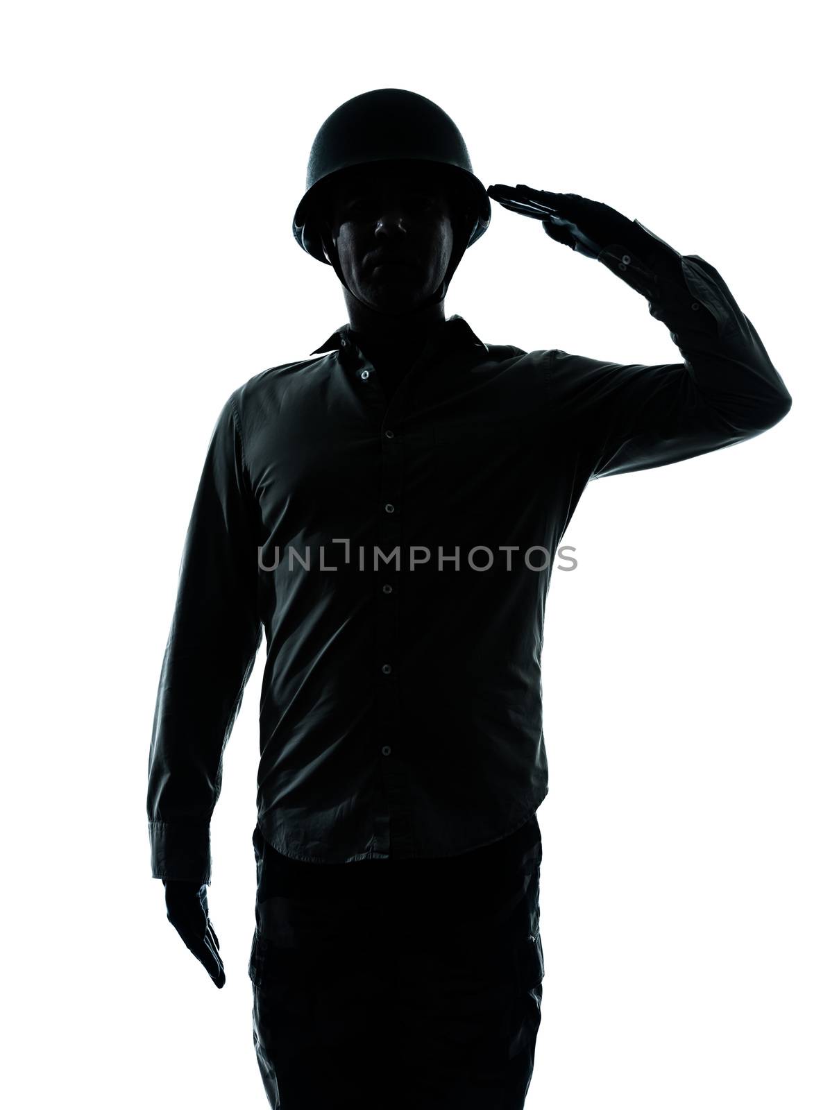 one caucasian army soldier man army soldier man saluting on studio isolated on white background